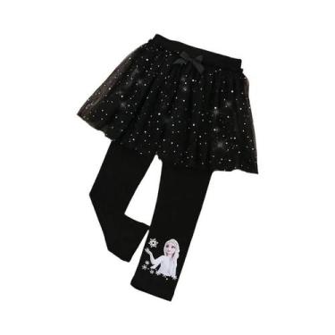 Imagem de Saia Calça Infantil Rosa Azul Frozen Anna Elsa Princesa Legging De Ren