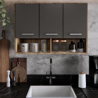 Imagem de Armário Cozinha Aéreo 3 Portas Nicho Suspenso Moderno Organizador Balc