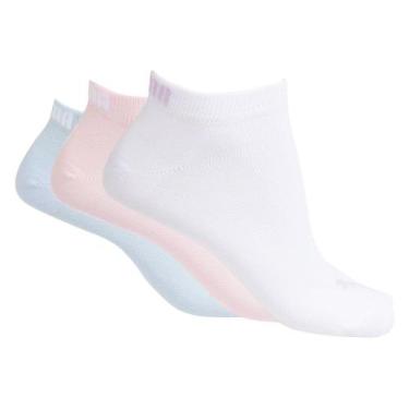 Imagem de Meia Unissex Puma Kit 3 Sapatilha Azul/Rosa/Branco, Azul, Rosa, 5