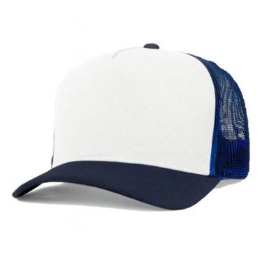Imagem de Boné Trucker Liso Redinha Tela Aba Curva Cor:Azul Marinho Frente Branc