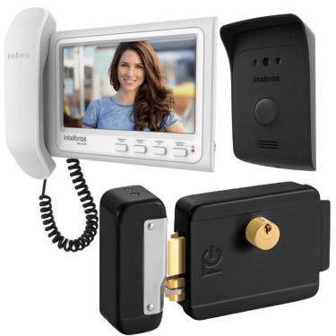 Imagem de Kit 1 Vídeo Porteiro Interfone IVR 1070 HS + 1 Fechadura Preta Reversível FCFEC01N IVR1070