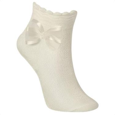 Imagem de Meia Infantil Winston Cano Médio Laço Fashion Delicada Estilosa, Bege,