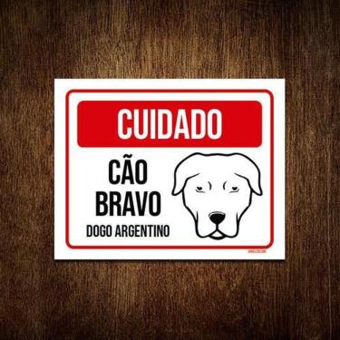 Imagem de Kit 10 Placas Cuidado Cão Cachorro Bravo Dogo Argentino