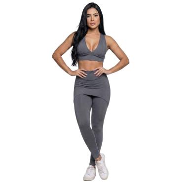 Imagem de Conjunto Top Bojo e Calça Saia Serra e Mar Tapa Bumbum Roupa Para Academia Moda Fitness Musculação-Feminino