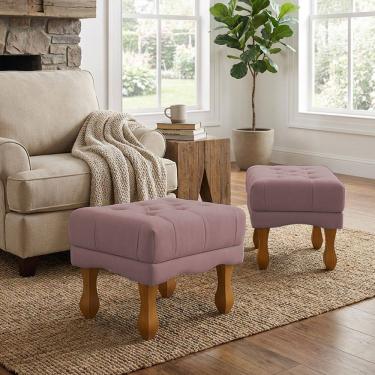 Imagem de Kit 2 Puffs Duque Bouclé Premium de Luxo Capitone Elegantes para Sala Quarto Decoração Pés Luiz Xv Castanho