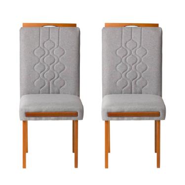 Imagem de Kit 2 Cadeiras Estofadas de Jantar Tulipa - MDF em Linho Pés em Madeira - Vintage Decor