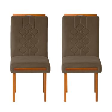 Imagem de Kit 2 Cadeiras Estofadas de Jantar Tulipa  - MDF em Veludo Pés em Madeira - Vintage Decor