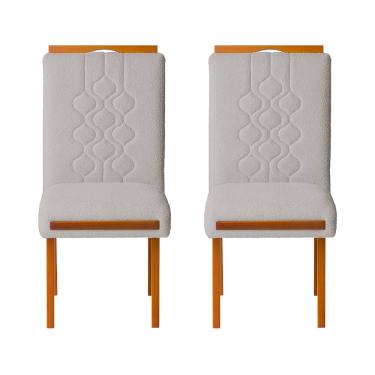 Imagem de Kit 2 Cadeiras Estofadas de Jantar Tulipa - MDF em Bouclê Pés em Madeira - Vintage Decor