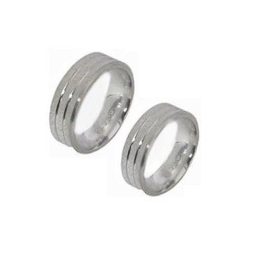 Imagem de Aliança de Prata 925 Fosco Diamantado com Frisos - Joia de Compromisso