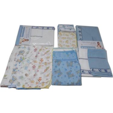 Imagem de Kit 2 Toalha capuz 3 Cueiros 2 Lavabos 8 Fraldas Menino