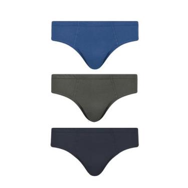 Imagem de Kit 3 Cuecas Slip Adulto Algodão Selene 11910, Azul, Marinho, Chumbo, 