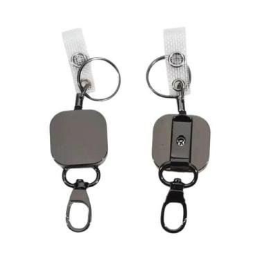 Imagem de Porta-Crachá Retrátil Reforçado De Metal Com Mosquetão E Clipe De Cint