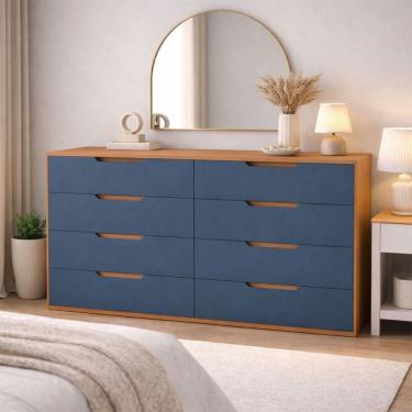 Imagem de Cômoda Madri 8 Gavetas Azul/Freijó - Politorno