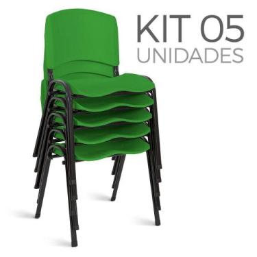 Imagem de Cadeira Plástica Fixa Kit 5 A/E Verde Lara - Shopcadeiras