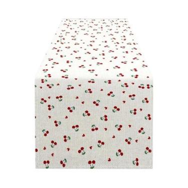Imagem de Caminho De Mesa Retangular De Linho Com Estampa De Cerejas Kawaii Para