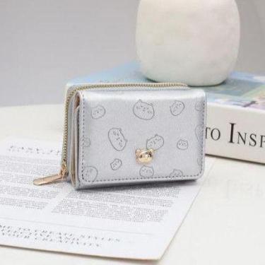 Imagem de Carteira Pequena Feminina Couro Multi-Cartão Desenho Com Três Dobras D