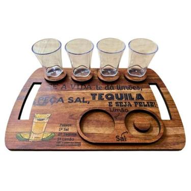 Imagem de Tábua MDF Decorativa para Degustação com 04 Copos Shot Doses Tequila C