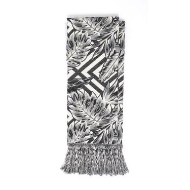 Imagem de Manta Rústica para Sofá Folhagem Geométrico Preto e Branco