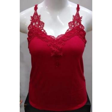 Imagem de Blusa regata alcinha alça de renda guipir plus size - CM, Vermelho, 46