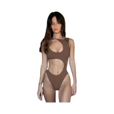 Imagem de Maiô Feminino Sensual Sem Mangas Com Recortes, Peça Única De Cintura A