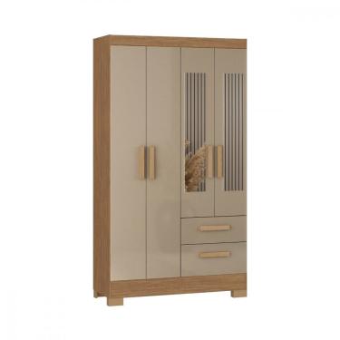 Imagem de Guarda Roupa Solteiro Fortaleza Plus 4 Portas de Bater 2 Gavetas MDP Acacia Com Reflecta Atualle