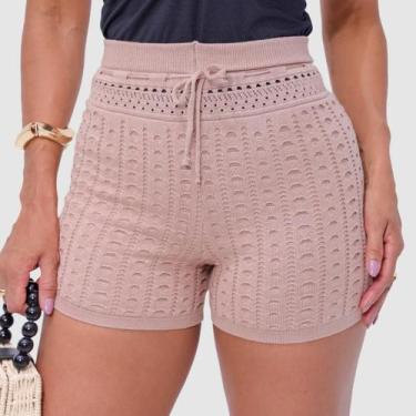 Imagem de Short Curto Feminino Tricot Modal Cintura Alta Moda Verão - SWISS BOUT