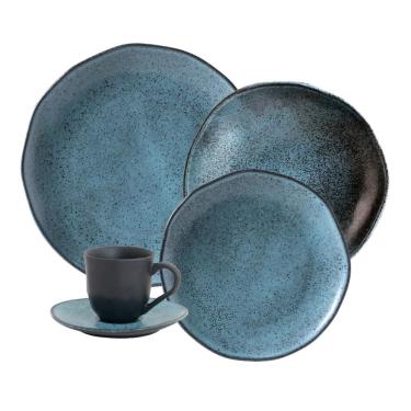Imagem de Aparelho de Jantar/Chá de Cerâmica Stoneware Orgânico Geo Petroleum 30 Peças Porto Brasil