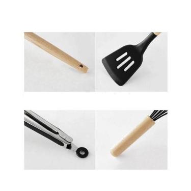 Imagem de Kit Colheres Silicones 12 Peças Copo Colher Espátula Concha Suporte Co