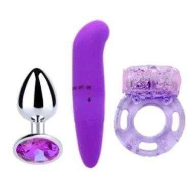 Imagem de Kit Vibrador Golfinho Ponto G Estimulador Clitóris + Plug Anal em Aço 