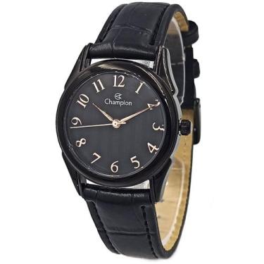 Imagem de Relógio CHAMPION feminino preto couro CH24660N
