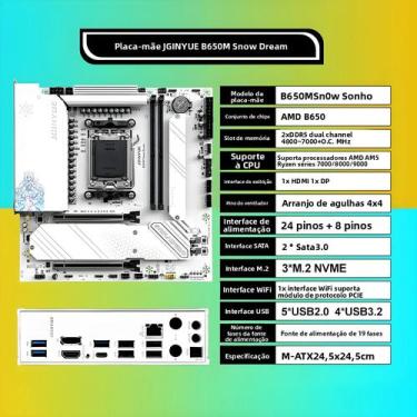 Imagem de Placa-Mãe Gamer M-ATX AM5 DDR5 ARGB JGINYUE B650M Snow Dream PCIe 4.04