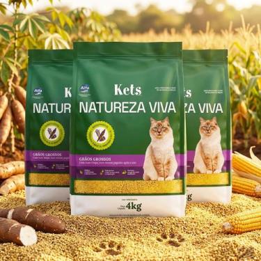 Imagem de Kit 3 Areia Higienica Grao Grosso 12kg Gato Mandioca Vegetal - Kets