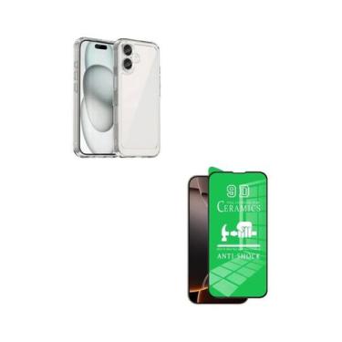 Imagem de Película de Cerâmica 9d Flexível + Capa Silicone TPU Para Iphone 16 Pl