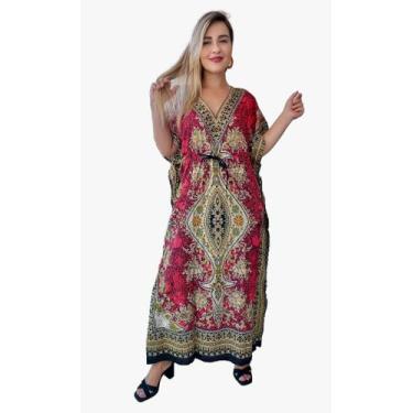 Imagem de Vestido Kaftan Indiano Longo Estampado Plus Size - Cod. 703 - Aleci Fa
