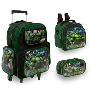Imagem de Kit Bolsa Escolar Masculina De Rodinhas Hulk Vingadores - Toys 2U
