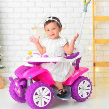 Imagem de Carrinho Andador Infantil Sofy Car Style Haste Articulada Apoio de Pés e Braços Rosa Biemme Brinquedos