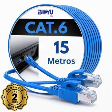 Imagem de Cabo De Rede 15 Metros 15m Lan Internet Crimpado Rj45 Cat6 Azul Boyu C