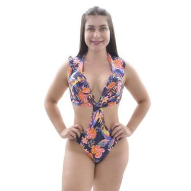Imagem de Maiô Estampado Feminino Sem Bojo Arsiè, P, Marinho com amarelo