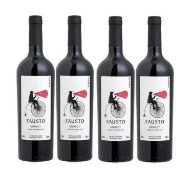 Imagem de Kit 4 Un Vinho Fausto de Pizzato Merlot 750 ml