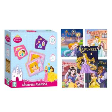 Imagem de Kit Princesa Jogo da Memória 20 Peças + 5 Mini Livros Clássicos Infant