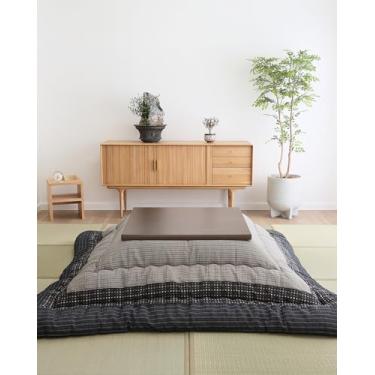 Imagem de FULI Cobertor japonês Kotatsu, edredom de futon Kotatsu acolchoado quente, top 100% algodão, feito no Japão, 205 x 205 cm quadrado (preto)