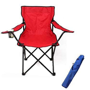 Imagem de Yajun Cadeira dobrável portátil para pesca, acampamento, praia, piquenique, com suporte para copo, tecido Oxford, dobrável, leve, vermelho
