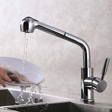 Imagem de Torneira de pia de cozinha preta misturador de água quente e fria guindaste elevador para cima e para baixo 360 graus pull out torneiras de água escovado branco cromado, 2