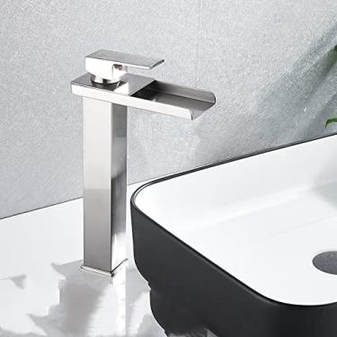 Imagem de Torneira de pia de pia de bacia cromada quadrada e preta, torneira misturadora de banheiro de bico largo, torneira de pia de água quente e fria, níquel escovado d, china