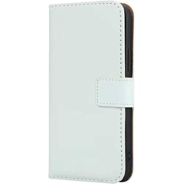 Imagem de KKFAUS Capa de telefone clamshell, para Apple iPhone 13 Mini (2021) 5,4 polegadas Folio Kickstand magnético carteira de couro genuíno [suporte de cartão] coldre (cor: branco)