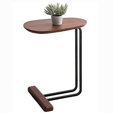 Imagem de Mesa de centro lateral sofá mesa com moldura de metal preto moderna mesa de centro industrial madeira em padrão de espinha de peixe, mesas de canto marrom claro