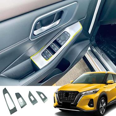 Imagem de GZBFTDH Acessórios de carro de painel de vidro, compatível com Nissan Rogue 2021 janela de porta painel de elevação de vidro botão placa de interruptor placa de acabamento (prata)