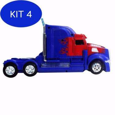 Imagem de Kit 4 Caminhão Transformers Optimus Prime Pilha Vira Robô - Robot