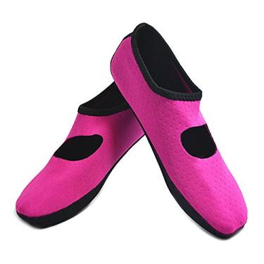 Imagem de Nufoot Sapatilhas femininas Mary Janes Best dobráveis e flexíveis, viagens e exercícios, dança, meias de ioga, sapatos internos, chinelos, Rosa choque, Large