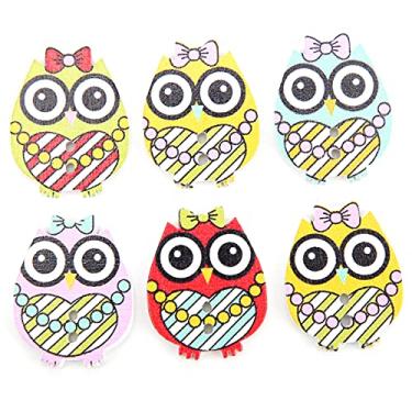 Imagem de GLOGLOW Buttons for Crafts, Lovely Night Owl Appearance Animal Buttons Animal Wooden Buttons Two‑Hole Buttons for DIY Hand‑Made Clothing Decoration